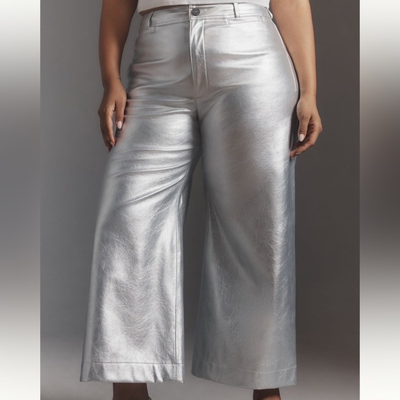 Maeve THE ETTIE HIGH-RISE CROP WIDE-LEG PANTS: METALLIC FAUX-LEATHER EDITION 26W - Picture 1 of 13